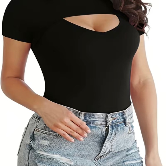 Cut Out One Piece Bodysuit, Sexy Short Sleeve Bodysuit For Spring & Summer - Picture 4 of 5